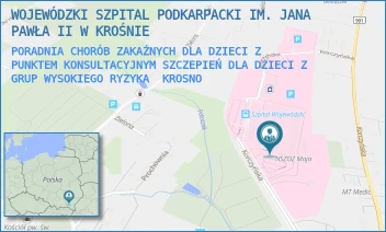 PORADNIA CHORÓB ZAKAŹNYCH DLA DZIECI Z PUNKTEM KONSULTACYJNYM SZCZEPIEŃ DLA DZIECI Z GRUP WYSOKIEGO RYZYKA - WOJEWÓDZKI SZPITAL PODKARPACKI IM. JANA PAWŁA II W KROŚNIE - UL. KORCZYŃSKA 57, KROSNO